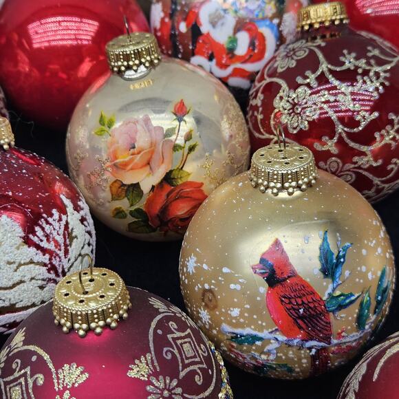 Vintage‎ 34 Pc Glass Christmas Ornaments Embellished Santa Cardinal Krebs O'well - Picture 12 of 15